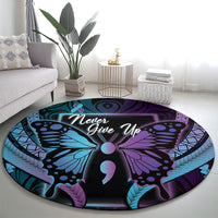 Polynesia Suicide Prevention Month Round Carpet Semicolon Butterfly Never Give Up Polynesian Pattern LT22 - Polynesian Pride
