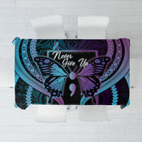 Polynesia Suicide Prevention Month Tablecloth Semicolon Butterfly Never Give Up Polynesian Pattern LT22 Teal - Polynesian Pride