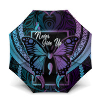 Polynesia Suicide Prevention Month Umbrella Semicolon Butterfly Never Give Up Polynesian Pattern LT22 One Size Folded 11.42 inch Opened Diameter 37.4 inch Teal - Polynesian Pride