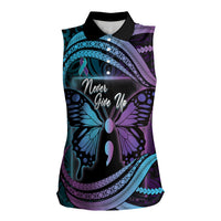 Personalised Polynesia Suicide Prevention Month Women Sleeveless Polo Shirt Semicolon Butterfly Never Give Up Polynesian Pattern LT22 Female Teal - Polynesian Pride