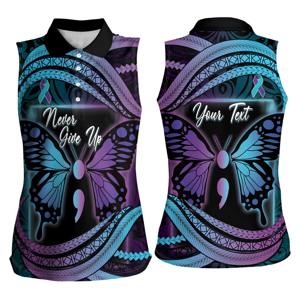Personalised Polynesia Suicide Prevention Month Women Sleeveless Polo Shirt Semicolon Butterfly Never Give Up Polynesian Pattern LT22 - Polynesian Pride