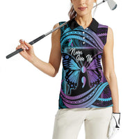 Personalised Polynesia Suicide Prevention Month Women Sleeveless Polo Shirt Semicolon Butterfly Never Give Up Polynesian Pattern LT22 - Polynesian Pride