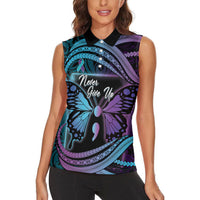 Personalised Polynesia Suicide Prevention Month Women Sleeveless Polo Shirt Semicolon Butterfly Never Give Up Polynesian Pattern LT22 - Polynesian Pride
