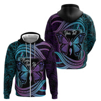 Personalised Polynesia Suicide Prevention Month Zip Hoodie Semicolon Butterfly Never Give Up Polynesian Pattern LT22 - Polynesian Pride