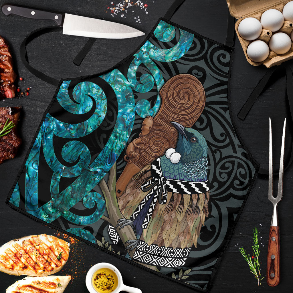 New Zealand Tui Bird Wahaika Apron Maori Weapon Paua Shell Koru Pattern