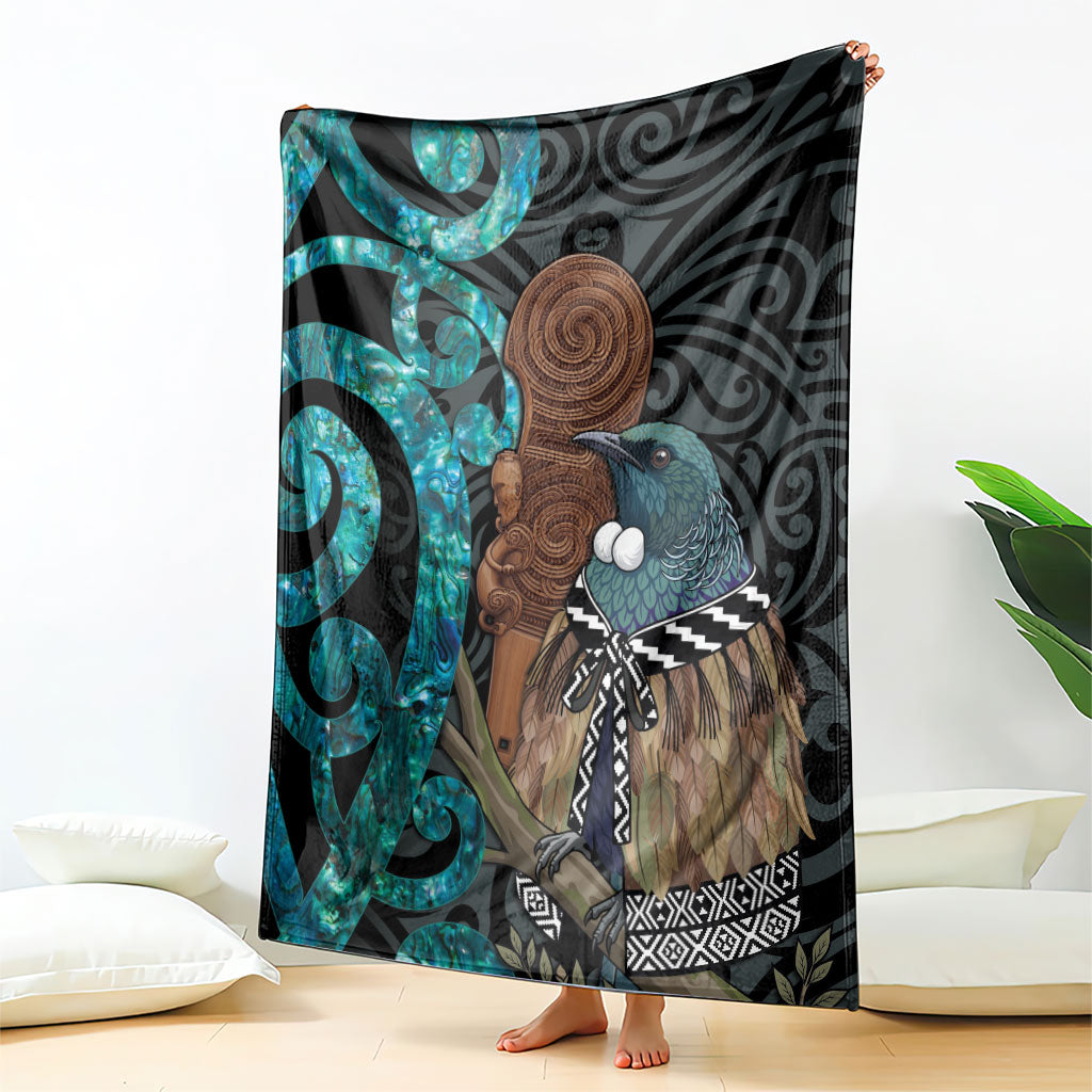 New Zealand Tui Bird Wahaika Blanket Maori Weapon Paua Shell Koru Pattern