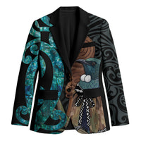 New Zealand Tui Bird Wahaika Blazer Maori Weapon Paua Shell Koru Pattern