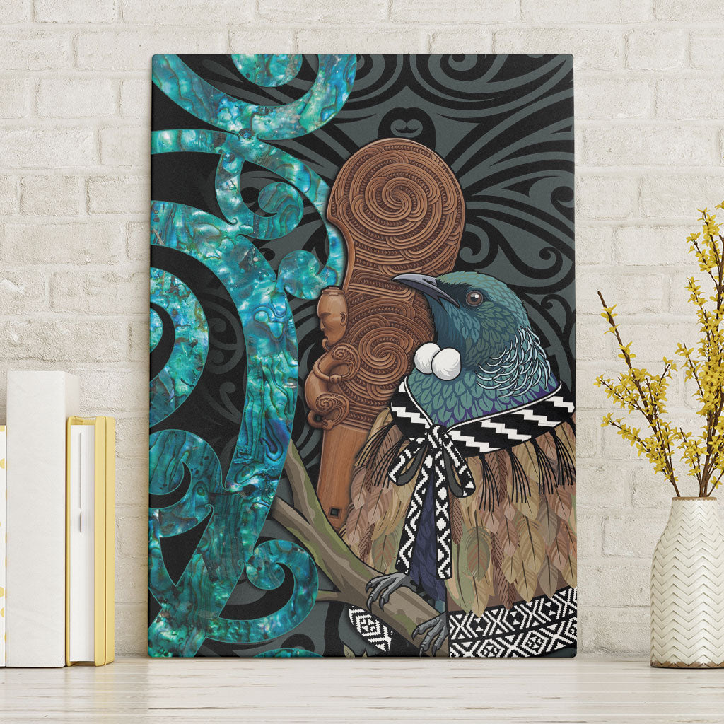New Zealand Tui Bird Wahaika Canvas Wall Art Maori Weapon Paua Shell Koru Pattern