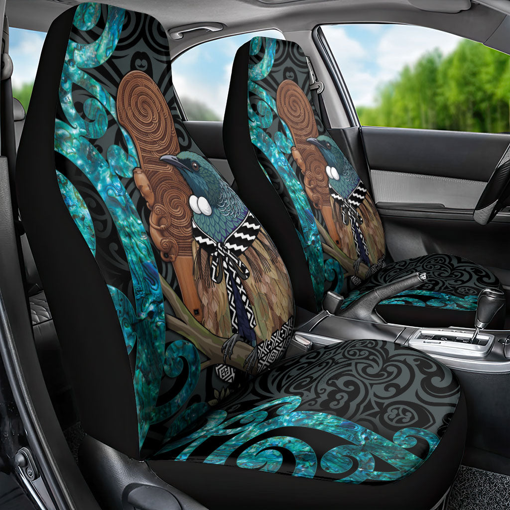 New Zealand Tui Bird Wahaika Car Seat Cover Maori Weapon Paua Shell Koru Pattern