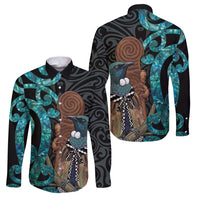 New Zealand Tui Bird Wahaika Family Matching Off Shoulder Short Dress and Hawaiian Shirt Maori Weapon Paua Shell Koru Pattern