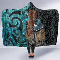 New Zealand Tui Bird Wahaika Hooded Blanket Maori Weapon Paua Shell Koru Pattern