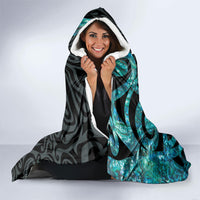 New Zealand Tui Bird Wahaika Hooded Blanket Maori Weapon Paua Shell Koru Pattern