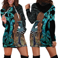 New Zealand Tui Bird Wahaika Hoodie Dress Maori Weapon Paua Shell Koru Pattern