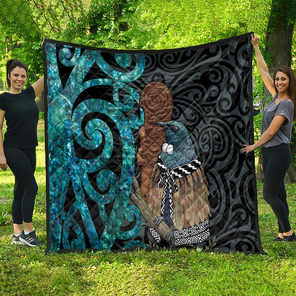 New Zealand Tui Bird Wahaika Quilt Maori Weapon Paua Shell Koru Pattern