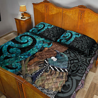New Zealand Tui Bird Wahaika Quilt Bed Set Maori Weapon Paua Shell Koru Pattern