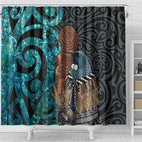 New Zealand Tui Bird Wahaika Shower Curtain Maori Weapon Paua Shell Koru Pattern
