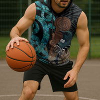 New Zealand Tui Bird Wahaika Sleeveless Hoodie Maori Weapon Paua Shell Koru Pattern