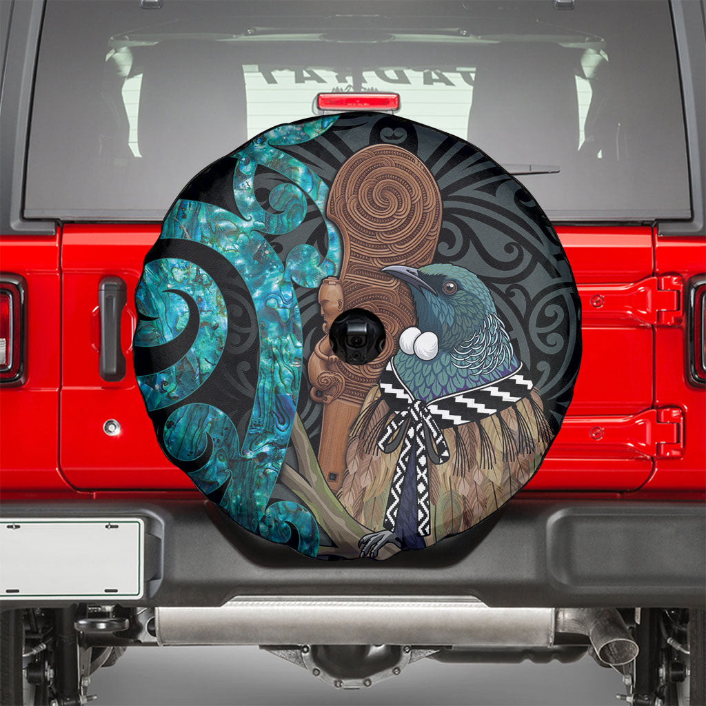 New Zealand Tui Bird Wahaika Spare Tire Cover Maori Weapon Paua Shell Koru Pattern