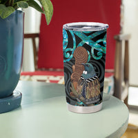 New Zealand Tui Bird Wahaika Tumbler Cup Maori Weapon Paua Shell Koru Pattern