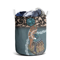 New Zealand Tui Bird Maripi Laundry Basket Maori Weapon Kowhaiwhai Pattern