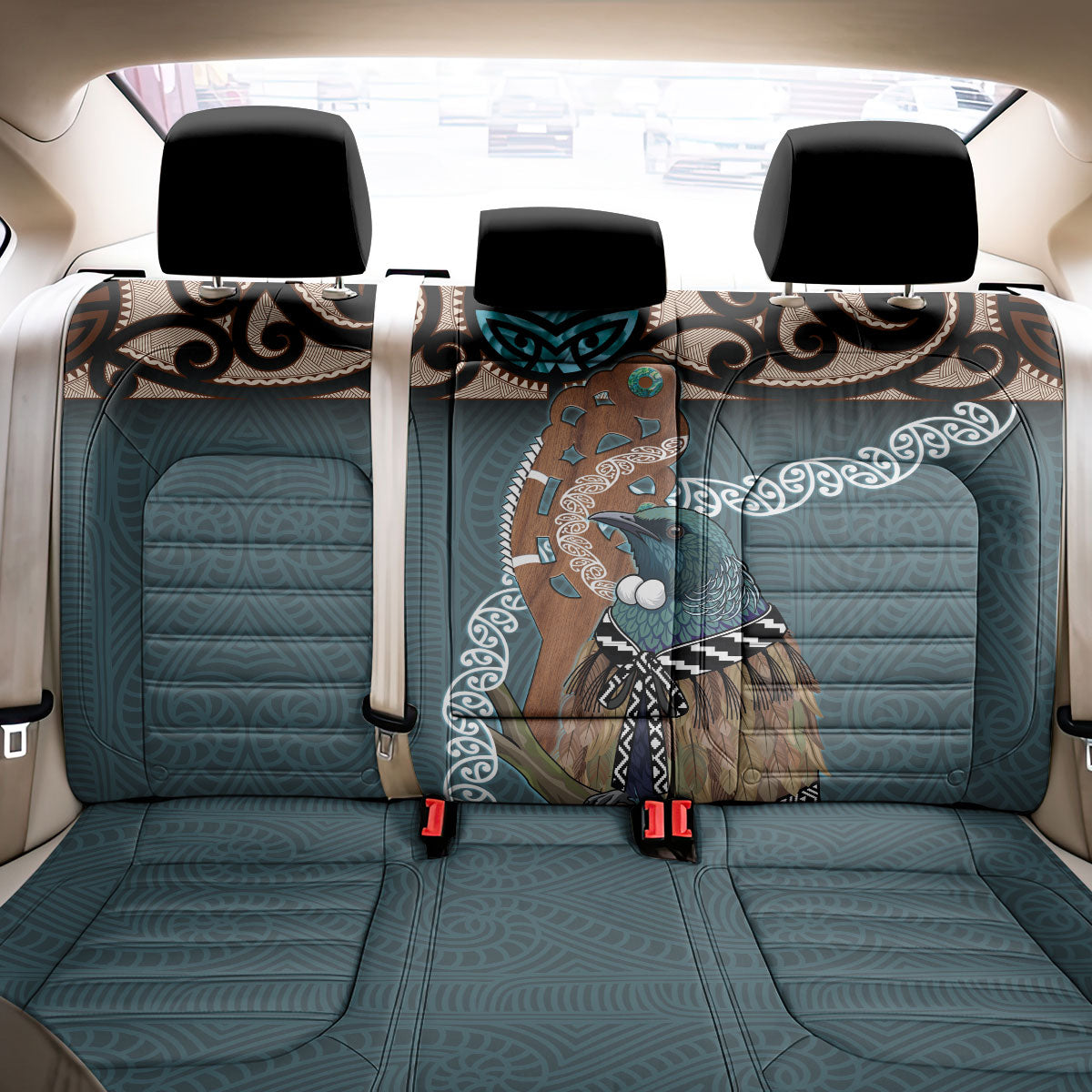 New Zealand Tui Bird Maripi Back Car Seat Cover Maori Weapon Kowhaiwhai Pattern