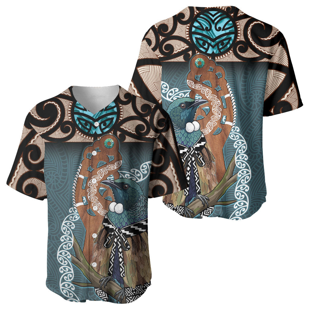 New Zealand Tui Bird Maripi Baseball Jersey Maori Weapon Kowhaiwhai Pattern