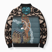 New Zealand Tui Bird Maripi Bomber Puffer Jacket Maori Weapon Kowhaiwhai Pattern