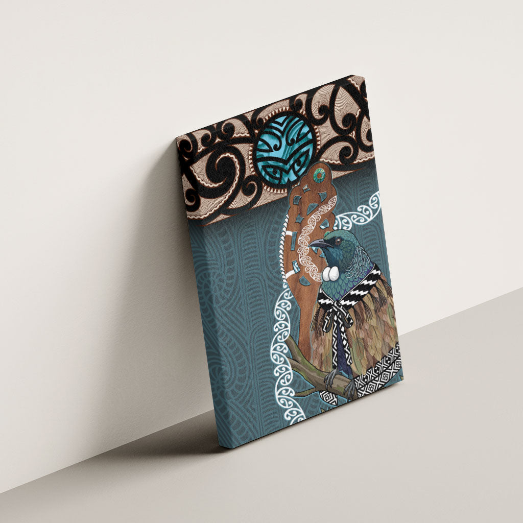 New Zealand Tui Bird Maripi Canvas Wall Art Maori Weapon Kowhaiwhai Pattern