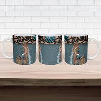 New Zealand Tui Bird Maripi Ceramic Mug Maori Weapon Kowhaiwhai Pattern
