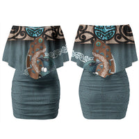New Zealand Tui Bird Maripi Family Matching Off Shoulder Short Dress and Hawaiian Shirt Maori Weapon Kowhaiwhai Pattern