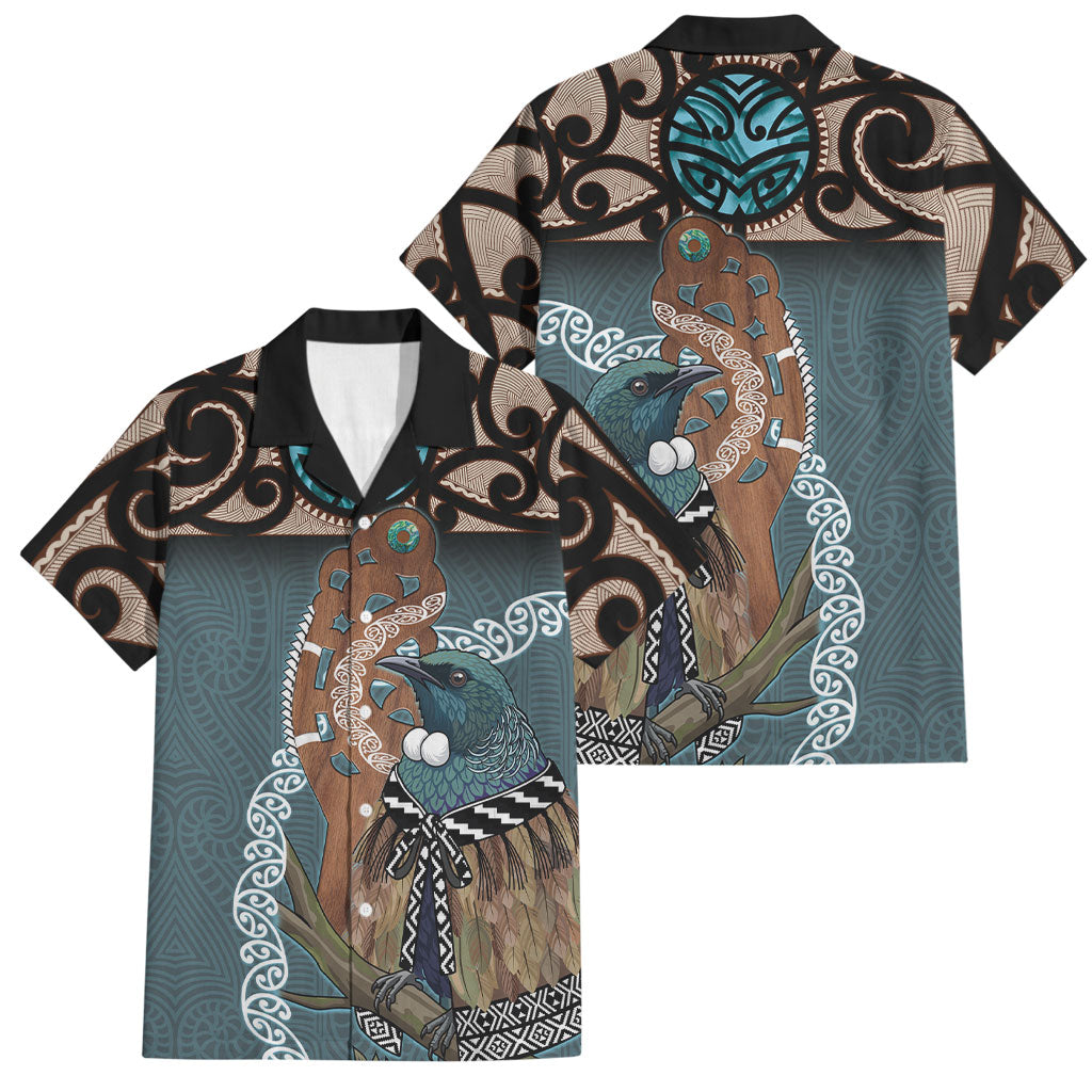New Zealand Tui Bird Maripi Family Matching Puletasi and Hawaiian Shirt Maori Weapon Kowhaiwhai Pattern