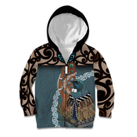 New Zealand Tui Bird Maripi Kid Hoodie Maori Weapon Kowhaiwhai Pattern