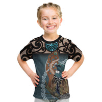 New Zealand Tui Bird Maripi Kid T Shirt Maori Weapon Kowhaiwhai Pattern
