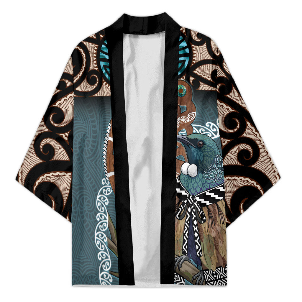 New Zealand Tui Bird Maripi Kimono Maori Weapon Kowhaiwhai Pattern LT22 Unisex Slate Blue - Polynesian Pride