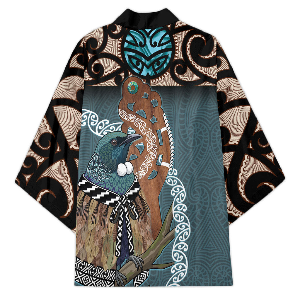 New Zealand Tui Bird Maripi Kimono Maori Weapon Kowhaiwhai Pattern