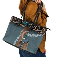 New Zealand Tui Bird Maripi Leather Tote Bag Maori Weapon Kowhaiwhai Pattern