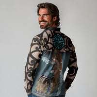 New Zealand Tui Bird Maripi Long Sleeve Polo Shirt Maori Weapon Kowhaiwhai Pattern