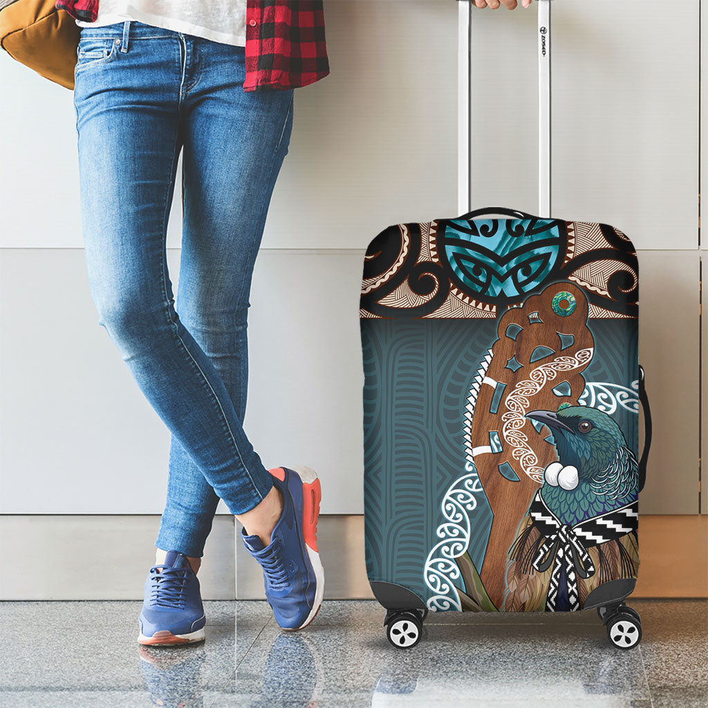 New Zealand Tui Bird Maripi Luggage Cover Maori Weapon Kowhaiwhai Pattern
