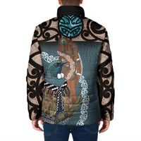 New Zealand Tui Bird Maripi Padded Jacket Maori Weapon Kowhaiwhai Pattern