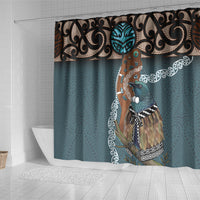 New Zealand Tui Bird Maripi Shower Curtain Maori Weapon Kowhaiwhai Pattern