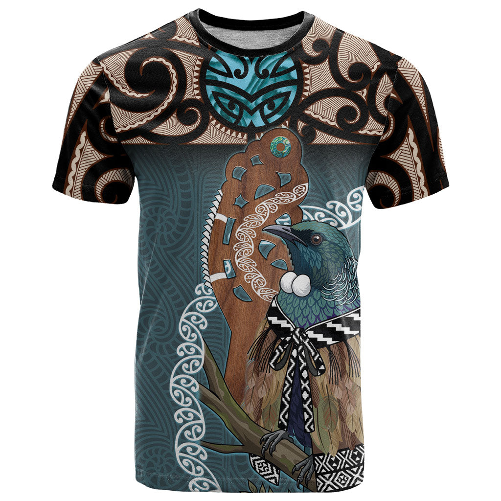 New Zealand Tui Bird Maripi T Shirt Maori Weapon Kowhaiwhai Pattern