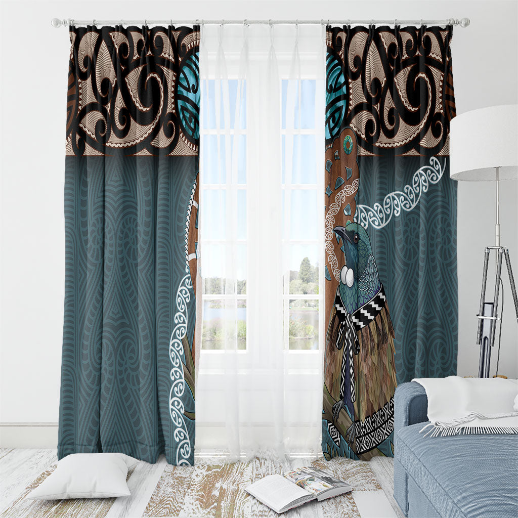 New Zealand Tui Bird Maripi Window Curtain Maori Weapon Kowhaiwhai Pattern