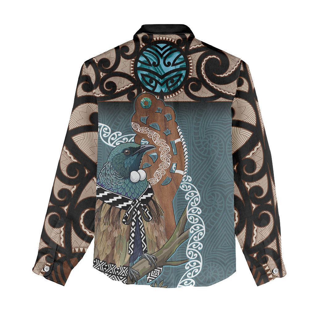 New Zealand Tui Bird Maripi Women Casual Shirt Maori Weapon Kowhaiwhai Pattern