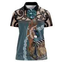 New Zealand Tui Bird Maripi Women Polo Shirt Maori Weapon Kowhaiwhai Pattern