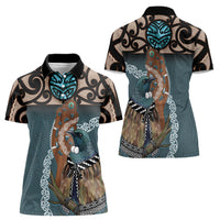 New Zealand Tui Bird Maripi Women Polo Shirt Maori Weapon Kowhaiwhai Pattern