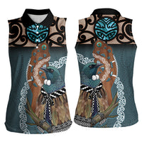 New Zealand Tui Bird Maripi Women Sleeveless Polo Shirt Maori Weapon Kowhaiwhai Pattern