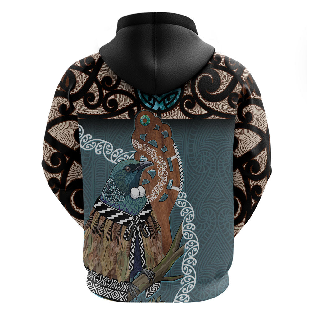 New Zealand Tui Bird Maripi Zip Hoodie Maori Weapon Kowhaiwhai Pattern