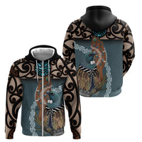 New Zealand Tui Bird Maripi Zip Hoodie Maori Weapon Kowhaiwhai Pattern
