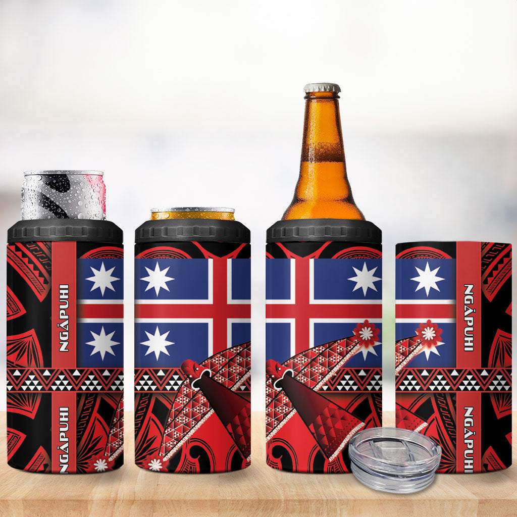 Aotearoa Iwi Ngapuhi 4 in 1 Can Cooler Tumbler Tuhoronuku Kite United Tribes Flag Maori Pattern LT22 - Polynesian Pride