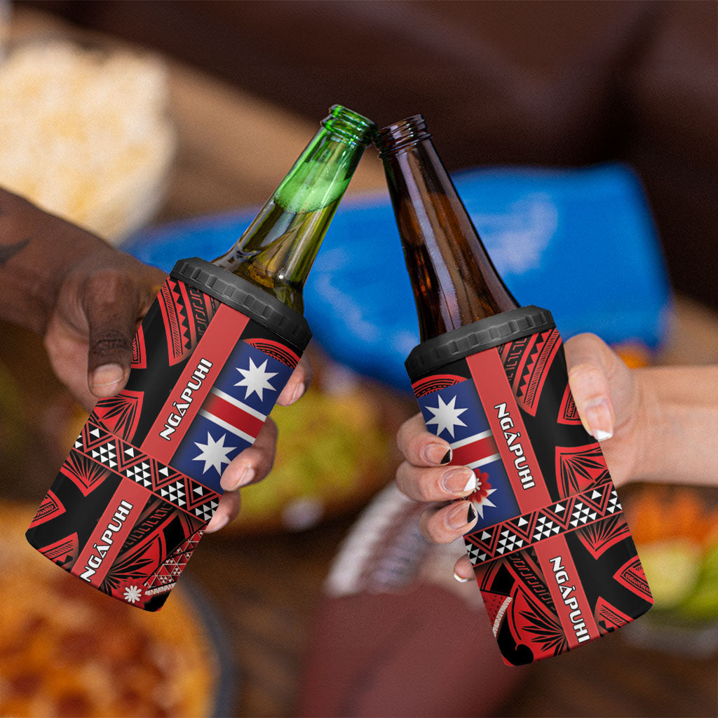 Aotearoa Iwi Ngapuhi 4 in 1 Can Cooler Tumbler Tuhoronuku Kite United Tribes Flag Maori Pattern LT22 - Polynesian Pride